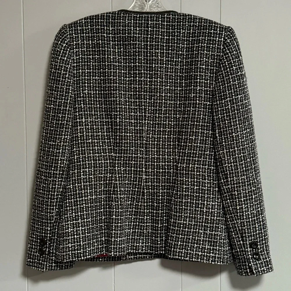 SAG HARBOR Black White Metallic Silver Woven Jacket / Blazer Sequin Trim Size 8